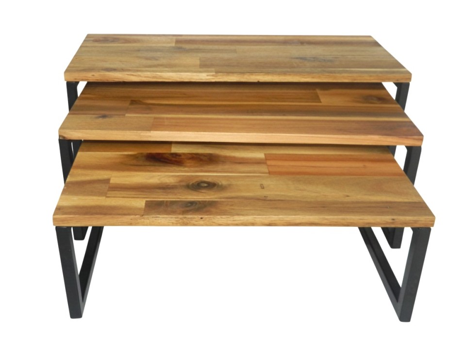 Acacia Wood & Metal Nesting Shelf Helper Set - Industrial-Chic Design